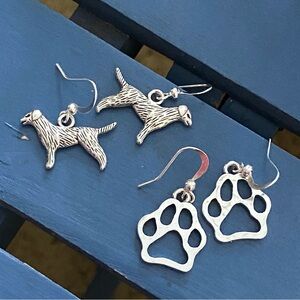 Labrador Retriever Irish Setter & Paw Prints Earrings 2 Prs Silvertone NEW